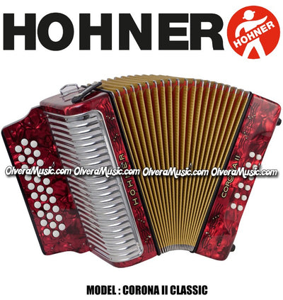 HOHNER MOD. Corona II Classic Acordeón de botones- Rojo perla